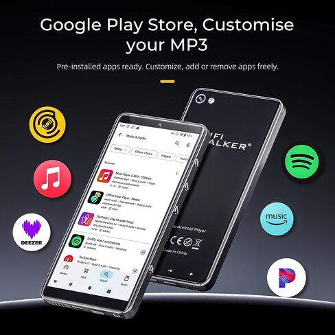 HIFI WALKER G7 Pro Android 13 MP3 Player with Spotify, 5.2" HD Touchscreen Portable Media Player with WiFi Bluetooth, Dual Camera, Speaker, Google Play, Expandable Storage for Kids & Adults (164GB) in Kuwait