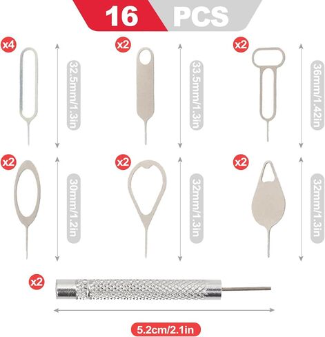 16 Pack SIM Card Removal Tool Kit, Universal SIM Ejector Pin and SD Card Tray Opener Key for All Cell Phones and Tablets, Durable Stainless Steel Phone Pin with Keychain Holder in Saudi Arabia