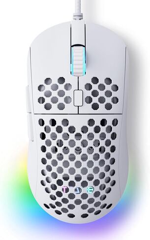 TMKB Falcon M1SE White Gaming Mouse, Wired, Lightweight Honeycomb, 12800DPI | High-Precision Optical Sensor, 6 Programmable Buttons, Customizable 16.8M RGB, Ergonomic, Drag-Free Paracord, PTFE Skates in Saudi Arabia