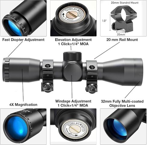 Compact Rifle Scope 4x32, for Crossbow Scope, with BDC Reticle, Ideal for Medium to Long-Range Hunting up to 500 Yards in Saudi Arabia