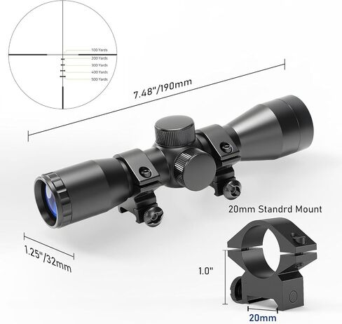 Compact Rifle Scope 4x32, for Crossbow Scope, with BDC Reticle, Ideal for Medium to Long-Range Hunting up to 500 Yards in Saudi Arabia