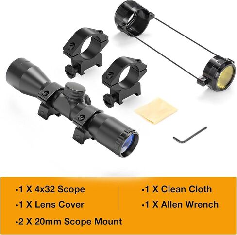 Compact Rifle Scope 4x32, for Crossbow Scope, with BDC Reticle, Ideal for Medium to Long-Range Hunting up to 500 Yards in Saudi Arabia