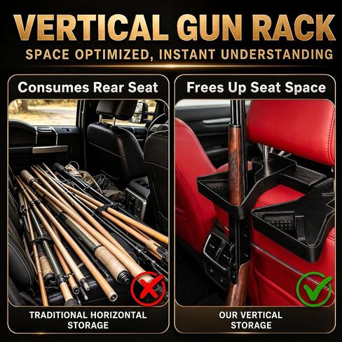 Seat Back Gun Rack, Gun Organizer Holder for Truck SUV Car | Black,Adjustable,Heavy-Duty ABS Vehicle Gun Sling Organizer for Hunting Gear, Scratch-Free Rubber Grip in Saudi Arabia