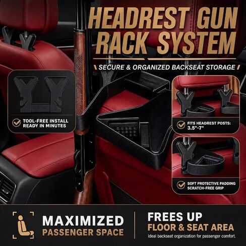 Seat Back Gun Rack, Gun Organizer Holder for Truck SUV Car | Black,Adjustable,Heavy-Duty ABS Vehicle Gun Sling Organizer for Hunting Gear, Scratch-Free Rubber Grip in Saudi Arabia
