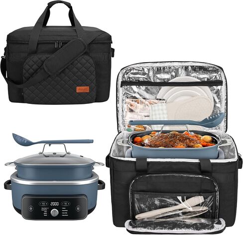 Carrying Bag for Ninja MC2001 PossibleCooker PRO Plus 8.5-Qt | Insulated multicooker carrier with shoulder strap, PE base board, PVC pockets and quilted design for kitchen travel, bag only in Saudi Arabia