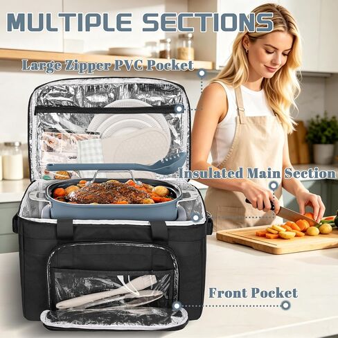 Carrying Bag for Ninja MC2001 PossibleCooker PRO Plus 8.5-Qt | Insulated multicooker carrier with shoulder strap, PE base board, PVC pockets and quilted design for kitchen travel, bag only in Saudi Arabia