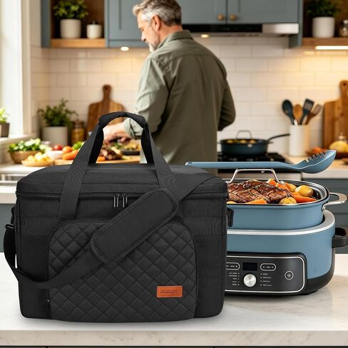 Carrying Bag for Ninja MC2001 PossibleCooker PRO Plus 8.5-Qt | Insulated multicooker carrier with shoulder strap, PE base board, PVC pockets and quilted design for kitchen travel, bag only in Saudi Arabia