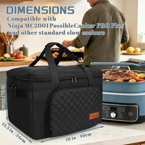 Carrying Bag for Ninja MC2001 PossibleCooker PRO Plus 8.5-Qt | Insulated multicooker carrier with shoulder strap, PE base board, PVC pockets and quilted design for kitchen travel, bag only in Saudi Arabia