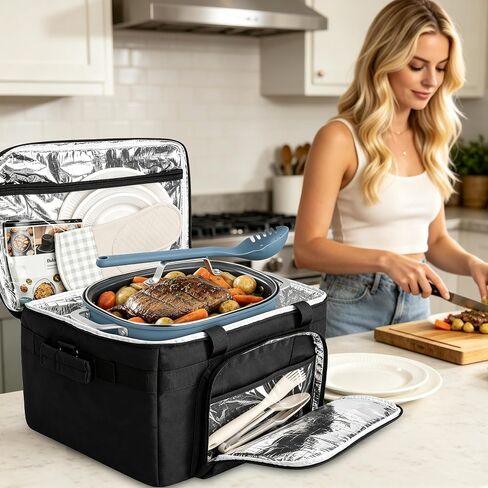 Carrying Bag for Ninja MC2001 PossibleCooker PRO Plus 8.5-Qt | Insulated multicooker carrier with shoulder strap, PE base board, PVC pockets and quilted design for kitchen travel, bag only in Saudi Arabia