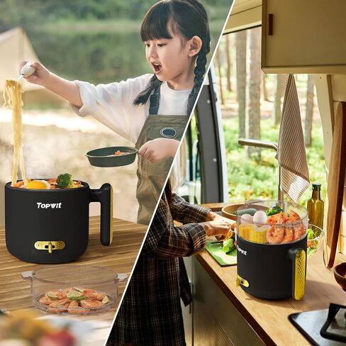 TOPWIT 1.8L Electric Hot Pot with Steamer, Ramen Cooker with Dual Power | Multifunctional for Steak, Egg, Soup & Noodles, Non-Stick Pot, Portable for Dorm & Office, Overheat & Boil-Dry Protection in Kuwait
