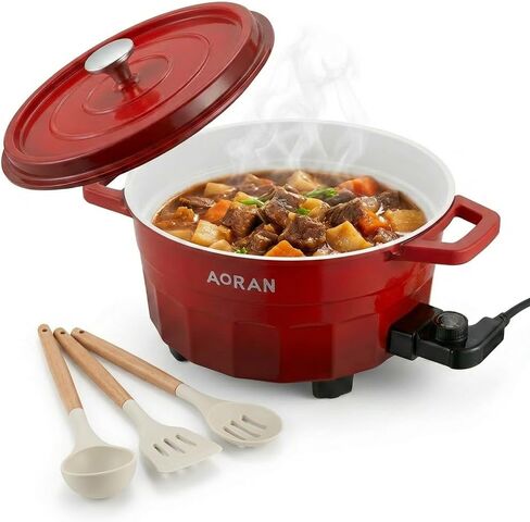 AORAN 6QT Multi-Function Electric Hot Pot Cooker, 1400W Family Hot Pot for Frying, Boiling, Slow Cooking & Stewing, Nonstick Cooking Pot with Temperature Control, Ladle, Skimmer & Spatula in Saudi Arabia