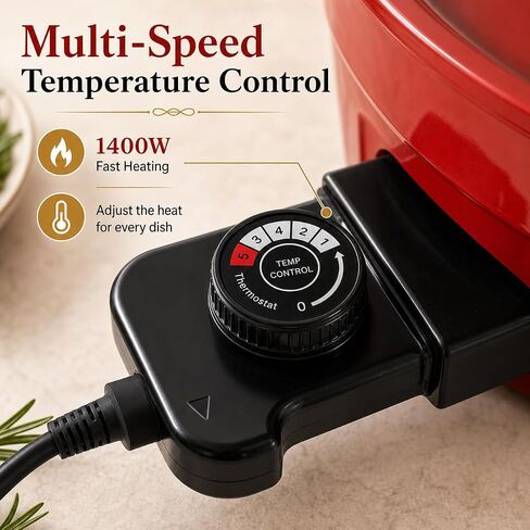 AORAN 6QT Multi-Function Electric Hot Pot Cooker, 1400W Family Hot Pot for Frying, Boiling, Slow Cooking & Stewing, Nonstick Cooking Pot with Temperature Control, Ladle, Skimmer & Spatula in Saudi Arabia