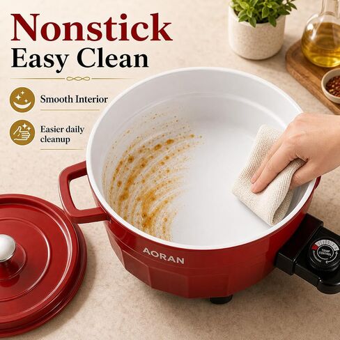 AORAN 6QT Multi-Function Electric Hot Pot Cooker, 1400W Family Hot Pot for Frying, Boiling, Slow Cooking & Stewing, Nonstick Cooking Pot with Temperature Control, Ladle, Skimmer & Spatula in Saudi Arabia