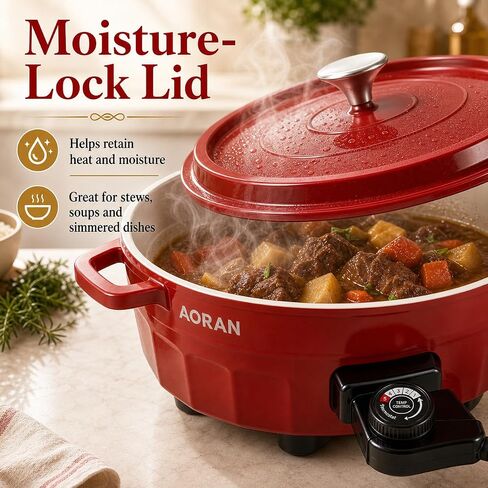 AORAN 6QT Multi-Function Electric Hot Pot Cooker, 1400W Family Hot Pot for Frying, Boiling, Slow Cooking & Stewing, Nonstick Cooking Pot with Temperature Control, Ladle, Skimmer & Spatula in Saudi Arabia