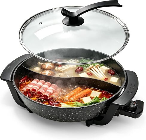 electric hot pot - 6L divided pot S Shape Separator No Mix Taste Stepless Temp Adjust Even Heating Diamond Non Stick Safe Alloy Portable chinese hot pot for Daily Cook Party Present Black in Saudi Arabia