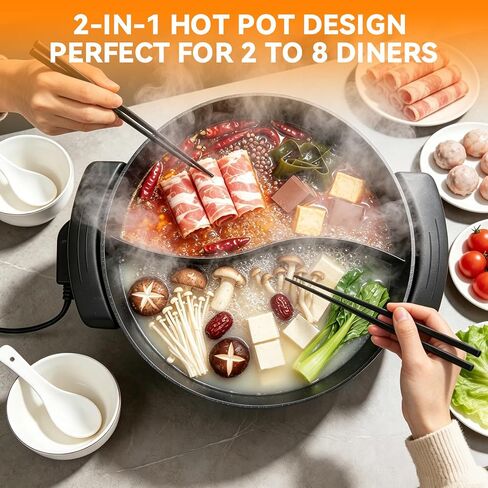 electric hot pot - 6L divided pot S Shape Separator No Mix Taste Stepless Temp Adjust Even Heating Diamond Non Stick Safe Alloy Portable chinese hot pot for Daily Cook Party Present Black in Saudi Arabia