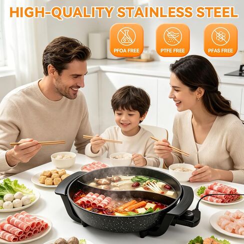 electric hot pot - 6L divided pot S Shape Separator No Mix Taste Stepless Temp Adjust Even Heating Diamond Non Stick Safe Alloy Portable chinese hot pot for Daily Cook Party Present Black in Saudi Arabia