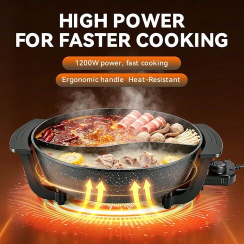 electric hot pot - 6L divided pot S Shape Separator No Mix Taste Stepless Temp Adjust Even Heating Diamond Non Stick Safe Alloy Portable chinese hot pot for Daily Cook Party Present Black in Saudi Arabia