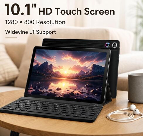 Jeazans Android 16 Tablet 10.1 Inch, 2-in-1 Tablet Bundle with Keyboard, Wireless Mouse, Stylus, Leather Case, Dual Camera, 64GB Storage+1TB Expansion, Portable Laptop for Students & Business in Saudi Arabia
