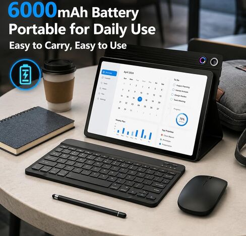 Jeazans Android 16 Tablet 10.1 Inch, 2-in-1 Tablet Bundle with Keyboard, Wireless Mouse, Stylus, Leather Case, Dual Camera, 64GB Storage+1TB Expansion, Portable Laptop for Students & Business in Saudi Arabia