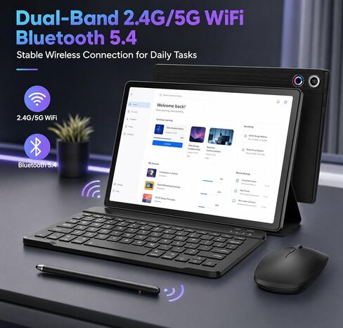 Jeazans Android 16 Tablet 10.1 Inch, 2-in-1 Tablet Bundle with Keyboard, Wireless Mouse, Stylus, Leather Case, Dual Camera, 64GB Storage+1TB Expansion, Portable Laptop for Students & Business in Saudi Arabia