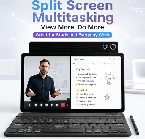 Jeazans Android 16 Tablet 10.1 Inch, 2-in-1 Tablet Bundle with Keyboard, Wireless Mouse, Stylus, Leather Case, Dual Camera, 64GB Storage+1TB Expansion, Portable Laptop for Students & Business in Saudi Arabia