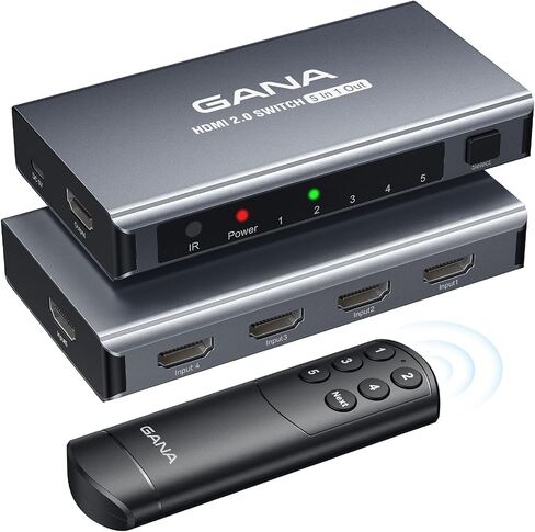 HDMI Switch 5 in 1 Out 4K@60Hz, GANA HDMI Splitter Switcher with Remote, Aluminum HDMI 2.0 Switch Box Hub for 3D, HDCP2.2, HDR, Compatible with Xbox, PS5/4/3,Fire Stick,Roku,Blu-Ray Player, Grey in Saudi Arabia
