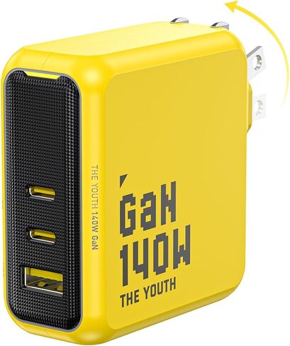 AOHI Youth 140W GaN+ USB C Charger 100W Laptop Fast Charger PD3.1 PPS 3-Port USB C Wall Charger Power Adapter for MacBook Pro 16'', Dell XPS, iPhone 17 Pro Max, iPad Pro, Tablet, Chromebook, Yellow in Kuwait