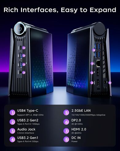 ACEMAGICIAN S3A Mini PC, Ryzen 7 H 255 (Up to 4.9GHz, 8C/16T), Radeon 780M Graphics, 16GB LPDDR5 RAM, 512GB PCIe4.0 SSD, Mini Desktop Computer for Content Creation, Programming, Gaming & Home Office in Saudi Arabia