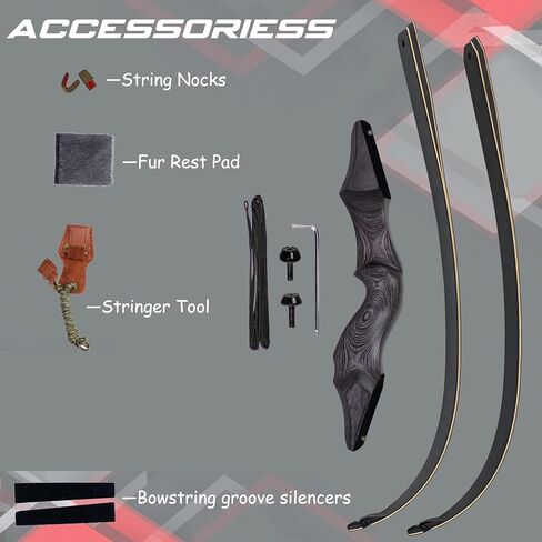SinoArt 60" Takedown Longbow Archery Wooden Archery Bow Included Fur Rest Pad Stringer Tool Tab String Nocks Right and Left Hand for Hunting or Target(40lbs, Left Hand) in Saudi Arabia