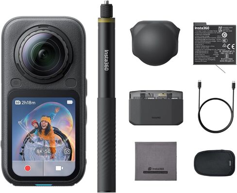 حزمة Insta360 X6 Essentials - كاميرا 8K 360 مع مستشعرات 1/1.1 بوصة | كاميرا الحركة، مستشعرات مربعة مخصصة مزدوجة مقاس 1/1.1 بوصة، شريحة AI ثلاثية، عدسة قابلة للاستبدال 2.0، فيديو بدقة 8K مدته 140 دقيقة in Kuwait