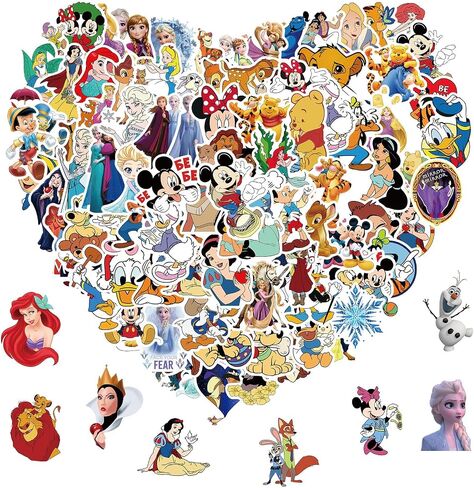 100pcs Disney Cartoon Stickers for Kids Water Bottle, Kawaii Princess Waterproof Vinyl Stickers for Adult Teen Girl Laptop Skateboard Bike Guitar Laggage Bicycle Travel Case Helmet in Saudi Arabia