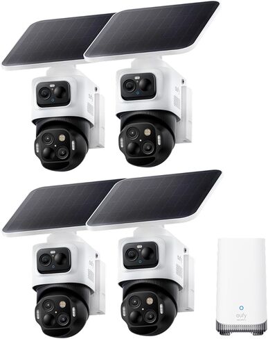 eufy Security eufyCam S4, 4-Cam Kit, 4K Solar, 3-Lens PTZ | 360° Coverage, Cross-Cam Tracking, AI Facial Recognition, 8X Auto Zoom, No Monthly Fee, Expandable up to 16TB in Saudi Arabia
