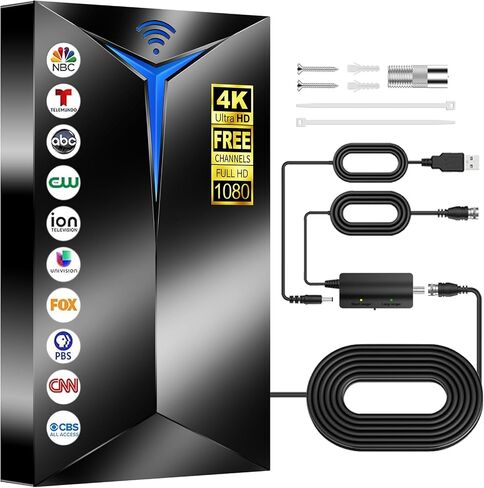 2026 Upgraded TV Antenna Indoor Outdoor for Local Channels | 3800+ Miles Long Range for Local Channels, with Amplified Signal Booster, Supports 8K 4K 1080P HD, with 26ft Coaxial Cable in Saudi Arabia
