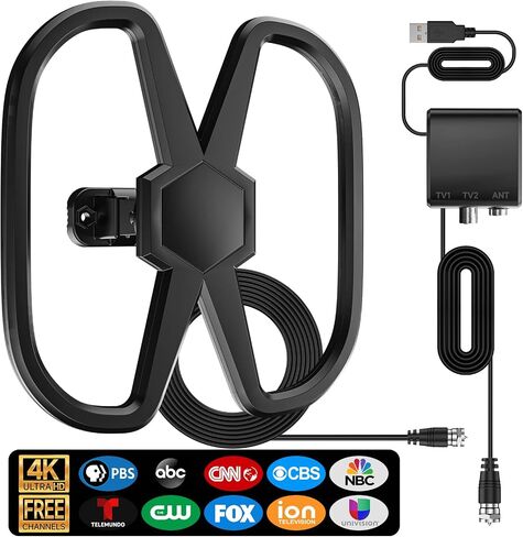 TV Antenna Indoor Outdoor,5300+ Miles Dual TV Digital Antenna,No Cable Fees | HDTV Antenna Smart TV/All Old TVs,360° Reception Local Channels,Waterproof Strongest Amplifier-Support 8K 4K 1080p-38FT Cable in Kuwait