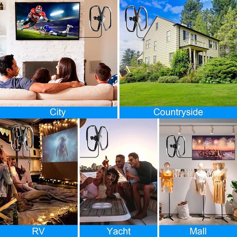 TV Antenna Indoor Outdoor,5300+ Miles Dual TV Digital Antenna,No Cable Fees | HDTV Antenna Smart TV/All Old TVs,360° Reception Local Channels,Waterproof Strongest Amplifier-Support 8K 4K 1080p-38FT Cable in Kuwait