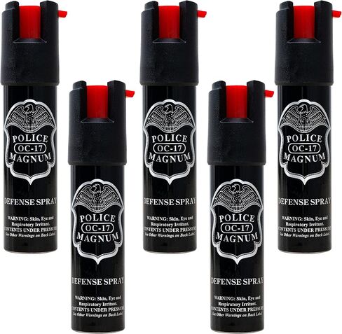 Police Magnum Compact Pepper Spray Self Defense- Tactical Maximum Heat Strength OC- Small Discreet Carry Canister- Made in The USA- 5 Pack 3/4oz TL in Saudi Arabia