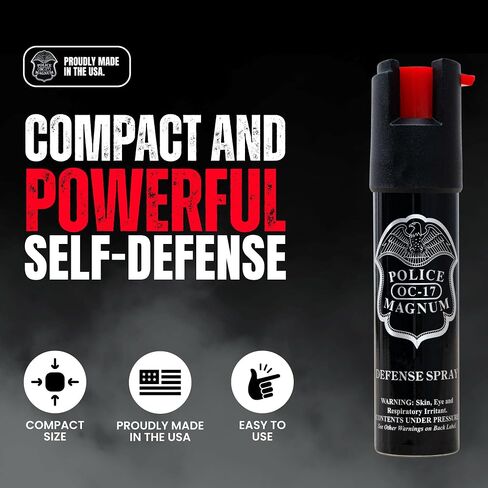 Police Magnum Compact Pepper Spray Self Defense- Tactical Maximum Heat Strength OC- Small Discreet Carry Canister- Made in The USA- 5 Pack 3/4oz TL in Saudi Arabia