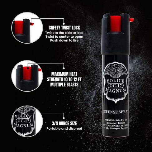 Police Magnum Compact Pepper Spray Self Defense- Tactical Maximum Heat Strength OC- Small Discreet Carry Canister- Made in The USA- 2 Pack 3/4oz TL in Saudi Arabia
