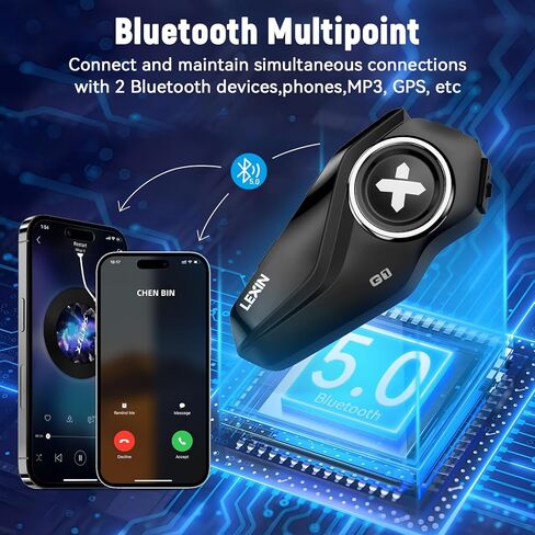 LEXIN G1 Motorcycle Bluetooth Headset, 40mm Helmet Speakers, Dual Mics | Hands-Free Calls, Music & GPS, IP67 Waterproof, 800mAh Battery, 4 Interchangeable Faceplates, Universal Helmet Fit in Saudi Arabia