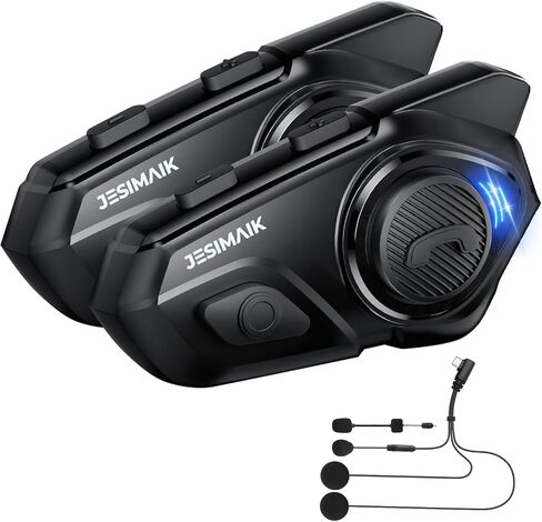 JESIMAIK Motorcycle Helmet Bluetooth Headset, 10 Way 2KM Helmet Communication System, Multitasking Audio Motorcycle Intercom, 2 Mics&40mm Speaker (2 Pack) in Saudi Arabia