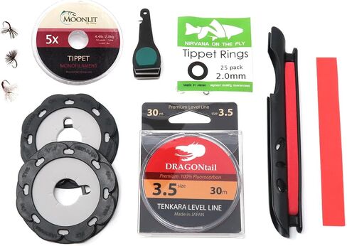 DRAGONtail Tenkara - Ultimate Tenkara Level Line Starter Kit, Size #3.5 | Complete fly fishing setup featuring fluorocarbon leader, tippet, foam spools & artificial flies to hit the water fast in Saudi Arabia