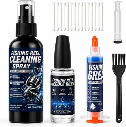 Fishing Reel Care Kit for Lubricate, Protect & Clean | Marine & Tackle Reel Care Kit with Fishing Reel Cleaner, Fishing Reel Oil & Grease - Fish Reel Maintenance Kit in Kuwait
