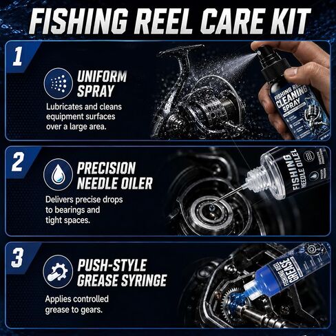 Fishing Reel Care Kit for Lubricate, Protect & Clean | Marine & Tackle Reel Care Kit with Fishing Reel Cleaner, Fishing Reel Oil & Grease - Fish Reel Maintenance Kit in Kuwait