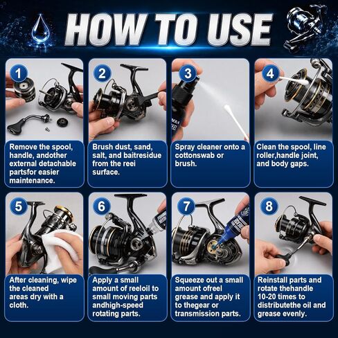 Fishing Reel Care Kit for Lubricate, Protect & Clean | Marine & Tackle Reel Care Kit with Fishing Reel Cleaner, Fishing Reel Oil & Grease - Fish Reel Maintenance Kit in Kuwait