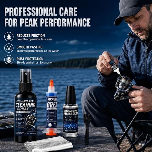 Fishing Reel Care Kit for Lubricate, Protect & Clean | Marine & Tackle Reel Care Kit with Fishing Reel Cleaner, Fishing Reel Oil & Grease - Fish Reel Maintenance Kit in Kuwait