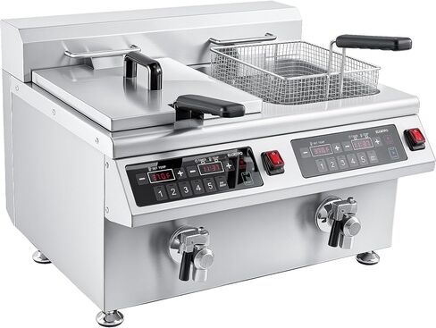 EGGKITPO 12.6 QT Commercial Induction Fryer with Timer, Drain Electric Deep Fryer with Basket 12 L Large Tabletop fryer for Commercial Business, Kitchen Pre-set Menu function 304SS Oil Tank 120V 1800W in Saudi Arabia