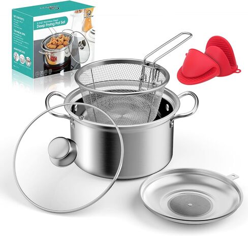 OPENICE Deep Fryer Pot with Basket, Lid, Splatter Guard, 6.3QT/6.0L | Stainless Steel Frying Pot for Stove Top Frying, Boiling, Outdoor Camping | Compact Design for Easy Cabinet Storage in Saudi Arabia