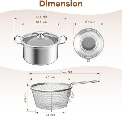OPENICE Deep Fryer Pot with Basket, Lid, Splatter Guard, 6.3QT/6.0L | Stainless Steel Frying Pot for Stove Top Frying, Boiling, Outdoor Camping | Compact Design for Easy Cabinet Storage in Saudi Arabia