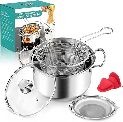 OPENICE 4.25qt Deep Fryer Pot with Basket for Stove Top Frying, Boiling | Stainless Steel Frying Pot with Basket Lid Oil and Strainer | Outdoor Small Fryer Pot for 1-3 Peoples in Saudi Arabia
